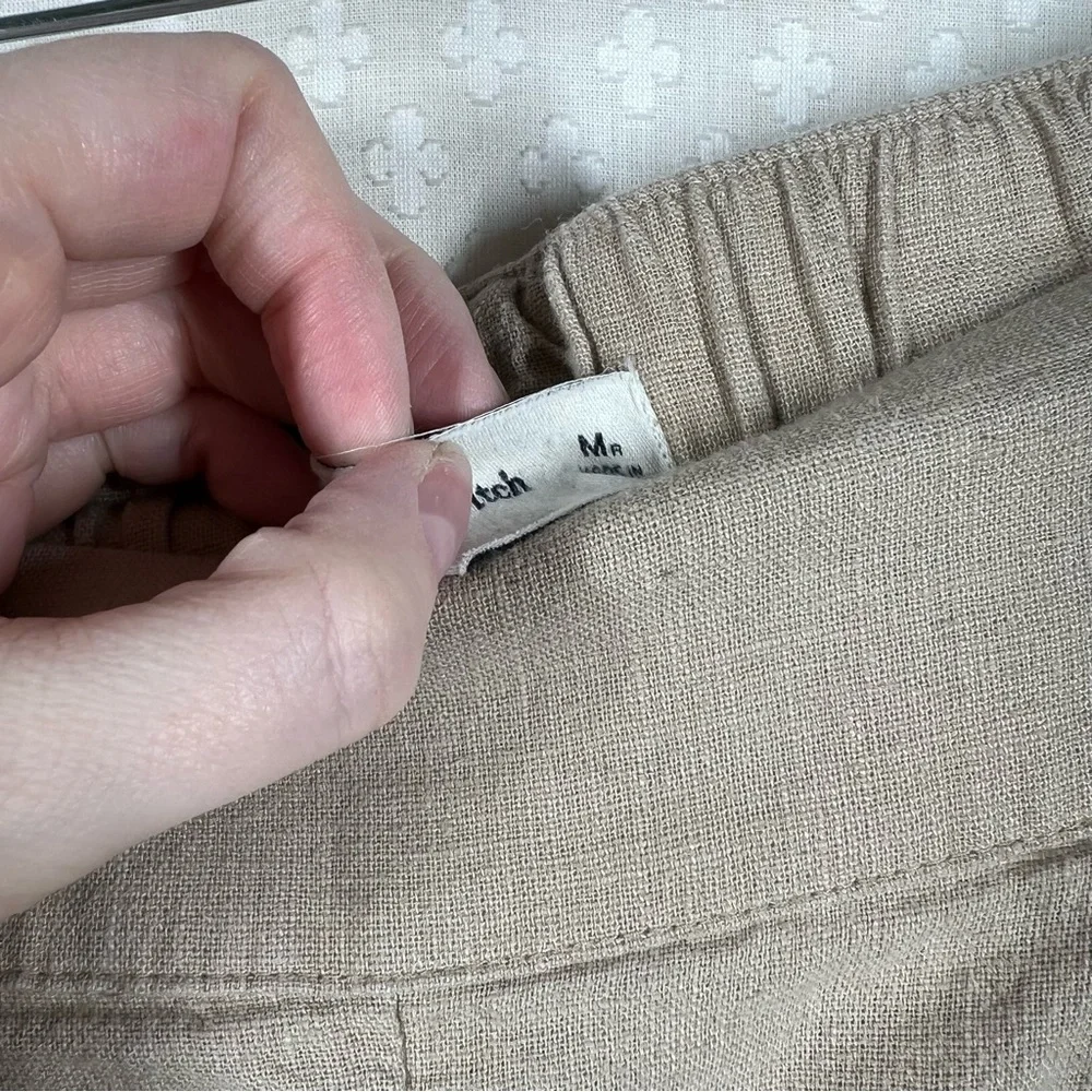 Abercrombie & Fitch Women Trousers Sz M Tan Linen Pleated High Rise Wide Leg - Picture 5 of 7